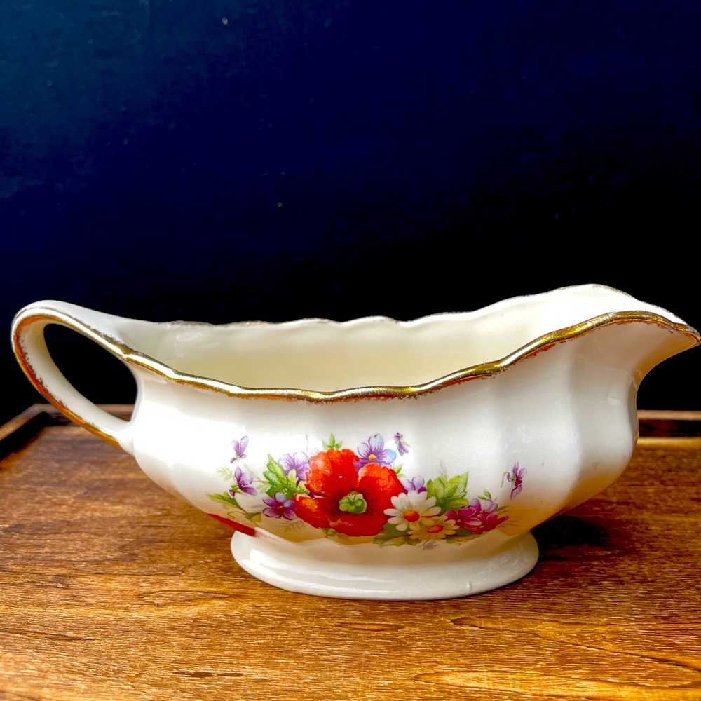Vintage Floral Porcelain Gravy Boat